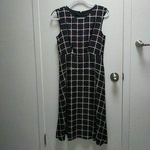 J Crew navy silk windowpane print A-line dress